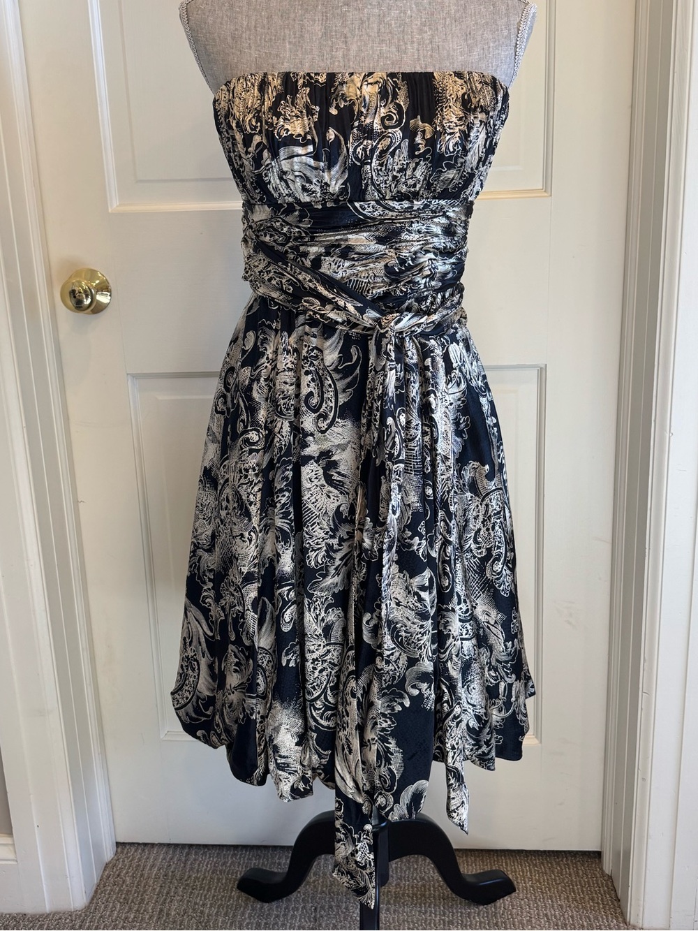 BCBGMaxAzria Strapless Paisley Tie-Waist Dress